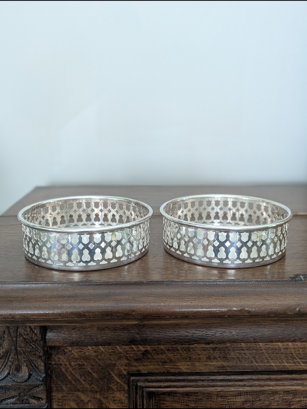 Silver Plate & Cork Wine Bottle Coasters - Set of 2 Vintage Made In Portugal